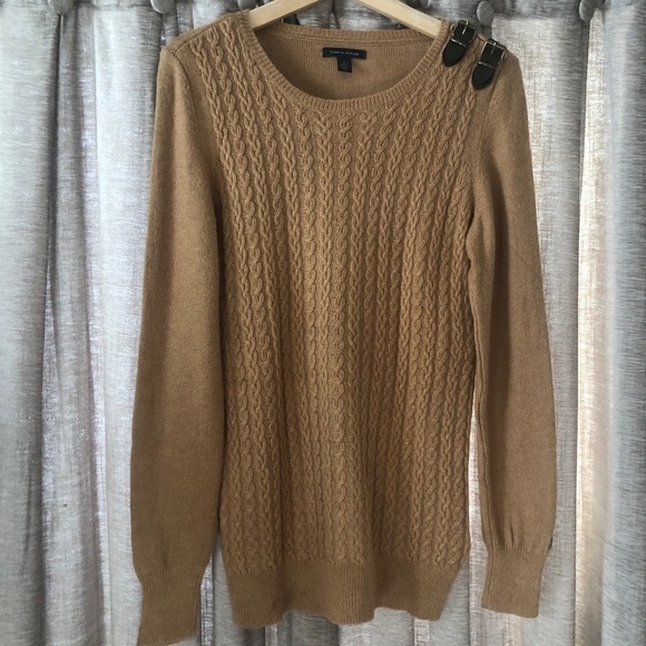 Tommy Hilfiger Tan Cable Knit Buckle Sweater - Picture 2 of 5